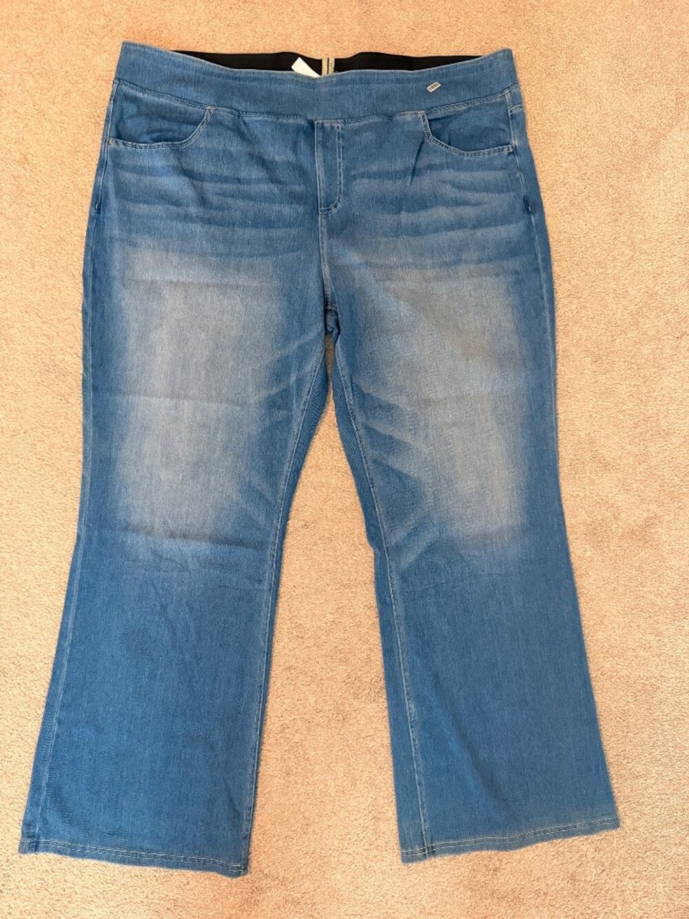 Halara Womens 3X Regular Blue Stretch Flared Denim Pants With Elastic Waistband